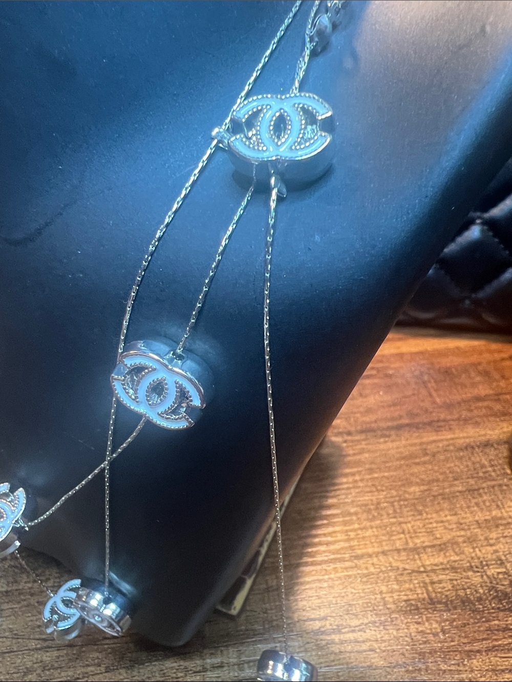 Silver Multi-Charm C Logo Layered Necklace - Picture 5 of 6